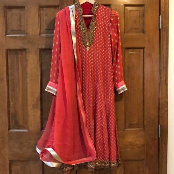 coral anarkali